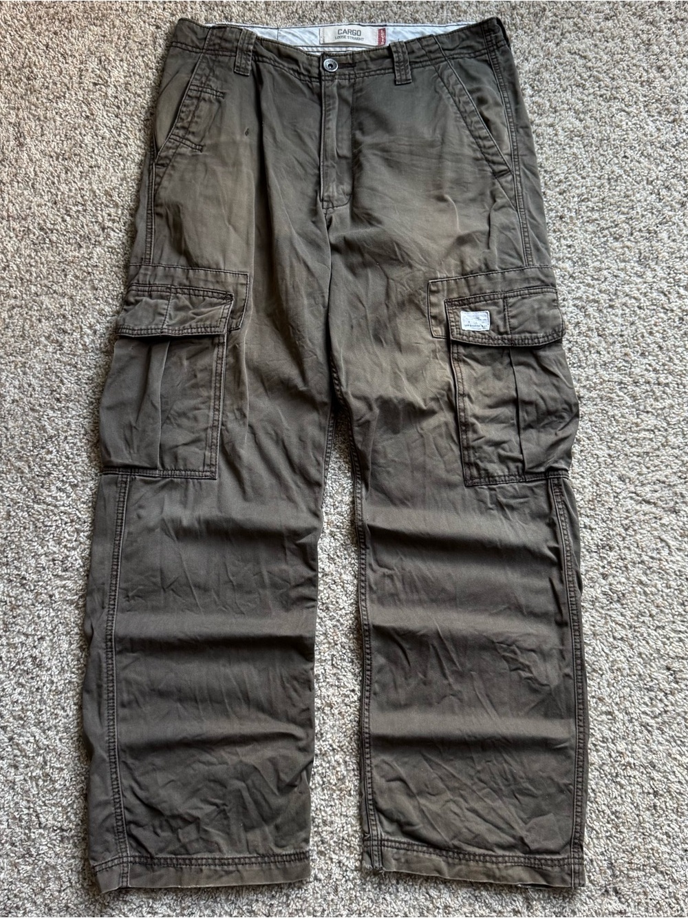 Vtg Levi’s Cargo Pants Men’s 34x30 Olive Brown Utility Y2K Distressed Faded 00s